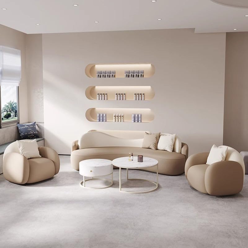 Aroma Homes Modern Minimalist Living Room Sofa Set – Luxury Curved 3-Seater Sofa with Plush Armchairs, Scandinavian Style (Beige & White) - Image 1